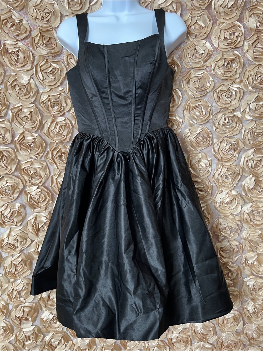Black Satin Fit-and-Flare Cocktail Dress